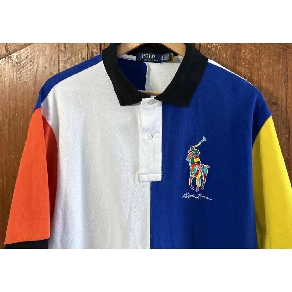 Polo Ralph Lauren COLORBLOCK‎ Shirt BIG MULTI-COLOR Rainbow PONY Large Tall LT